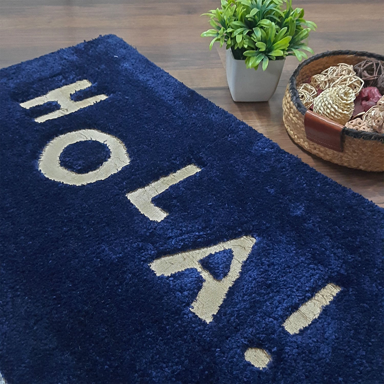 Avioni Divine Collection | Luxury Golden Touch Tufted Rug In "HOLA" (Spanish Greeting) Soft And Plush Handmade Door Mats | Pooja Mats | BathMats -45 cmsx 75 cms