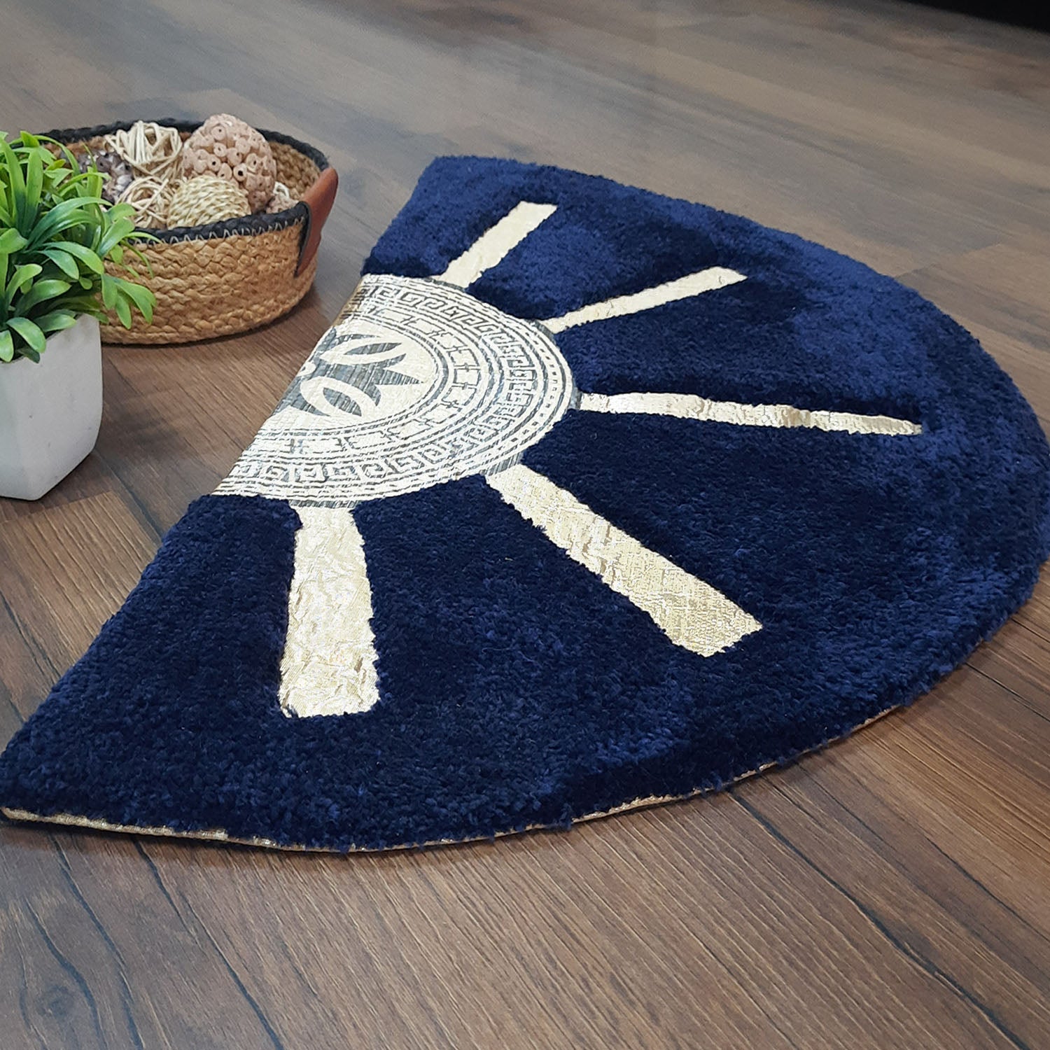 Avioni Divine Collection | Luxury Golden/Silver Touch Tufted Rug In Brightening Sun Soft And Plush Handmade Door Mats | Pooja Mats | BathMats -45 cms x 75 cms