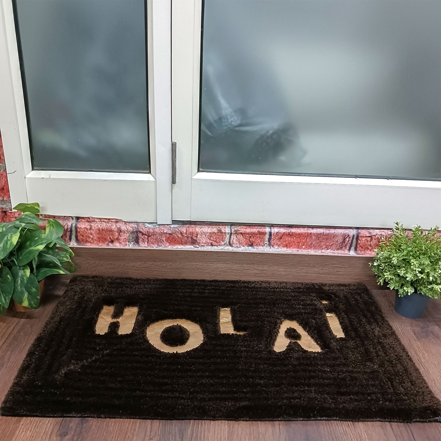 Avioni Divine Collection | Luxury Golden Touch Tufted Rug In "HOLA" (Spanish Greeting) Soft And Plush Handmade Door Mats | Pooja Mats | BathMats -45 cmsx 75 cms