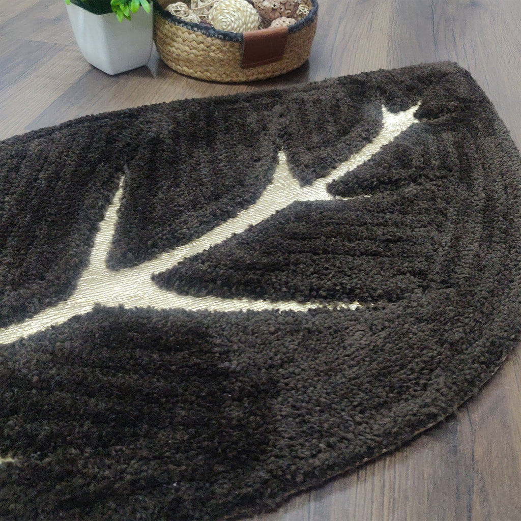 Avioni Divine Collection | Luxury Golden/Silver Touch Tufted Rug In Beautiful Leaf  Shaped Soft And Plush Handmade Door Mats | Pooja Mats | BathMats -45 cms x 75 cms
