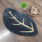 Avioni Divine Collection | Luxury Golden/Silver Touch Tufted Rug In Beautiful Leaf  Shaped Soft And Plush Handmade Door Mats | Pooja Mats | BathMats -45 cms x 75 cms