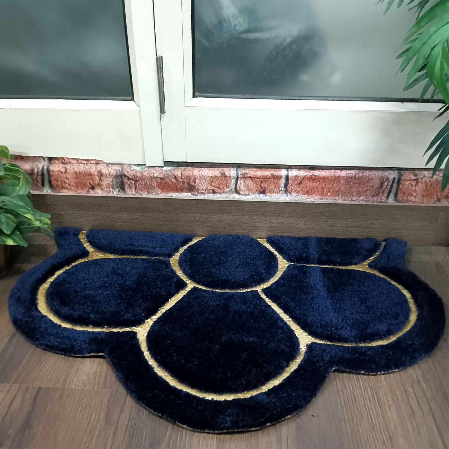 Avioni Divine Collection | Luxury Golden/Silver Touch Tufted Rug In Beautiful Flower Soft And Plush Handmade Door Mats | Pooja Mats | BathMats -45 cms x 75 cms