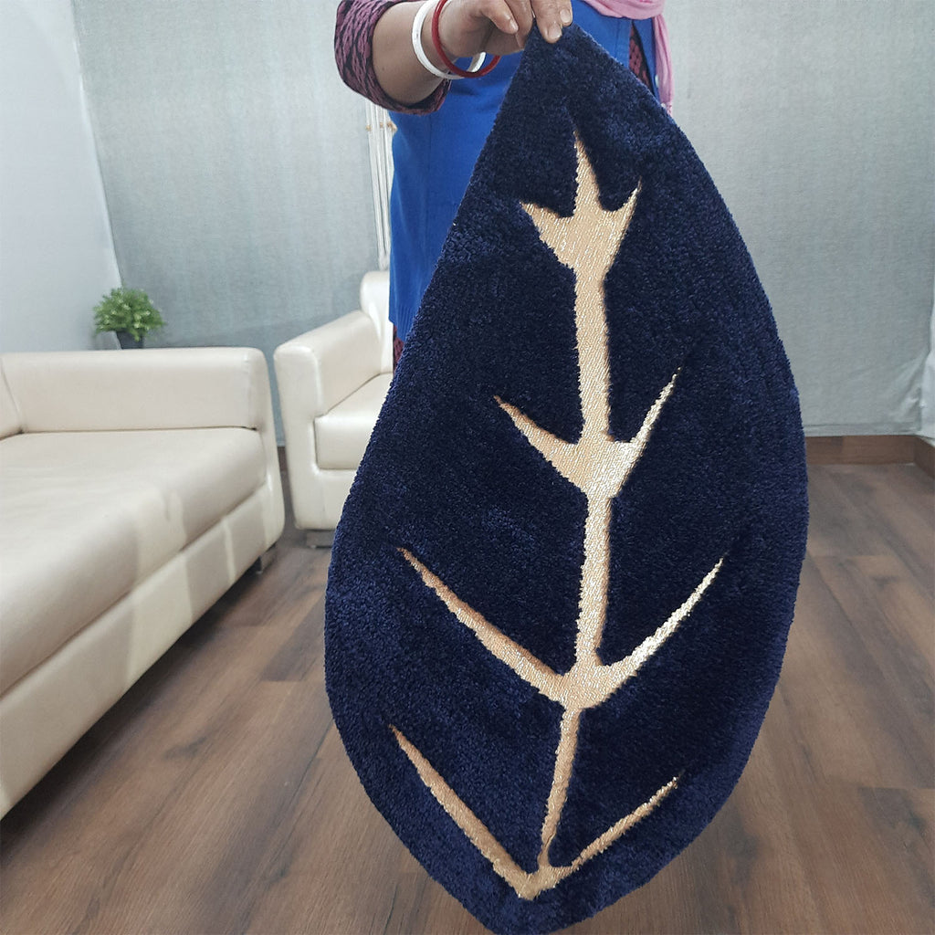 Avioni Divine Collection | Luxury Golden/Silver Touch Tufted Rug In Beautiful Leaf  Shaped Soft And Plush Handmade Door Mats | Pooja Mats | BathMats -45 cms x 75 cms