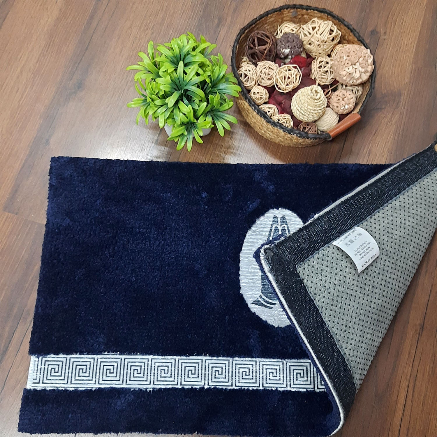 Avioni Divine Collection | Luxury Golden/Silver Touch Tufted Rug In Beautiful-Nameste Soft And Plush Handmade Door Mats | Pooja Mats | BathMats -45 cms x 75 cms