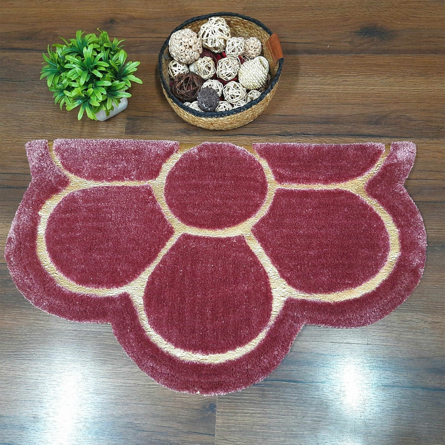 Avioni Divine Collection | Luxury Golden/Silver Touch Tufted Rug In Beautiful Flower Soft And Plush Handmade Door Mats | Pooja Mats | BathMats -45 cms x 75 cms