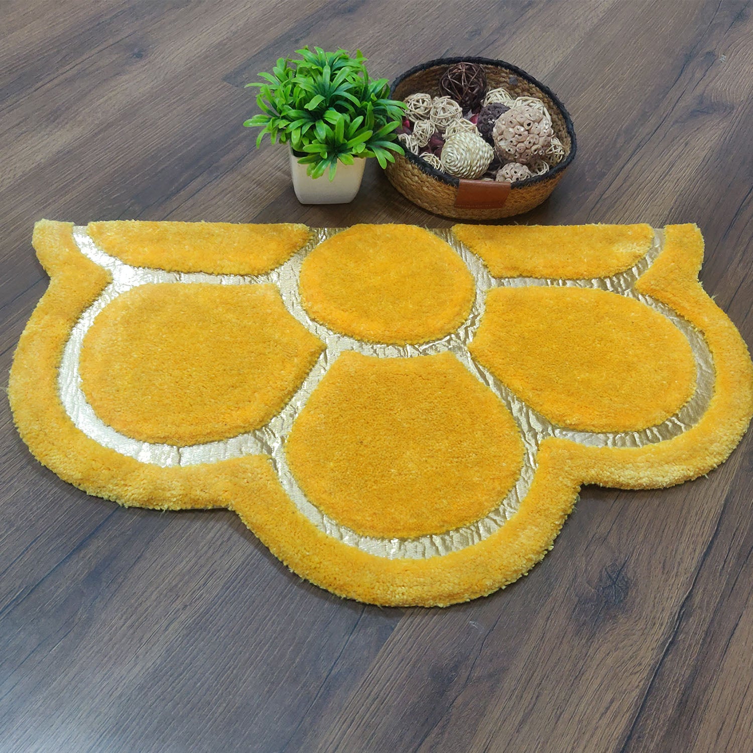 Avioni Divine Collection | Luxury Golden/Silver Touch Tufted Rug In Beautiful Flower Soft And Plush Handmade Door Mats | Pooja Mats | BathMats -45 cms x 75 cms