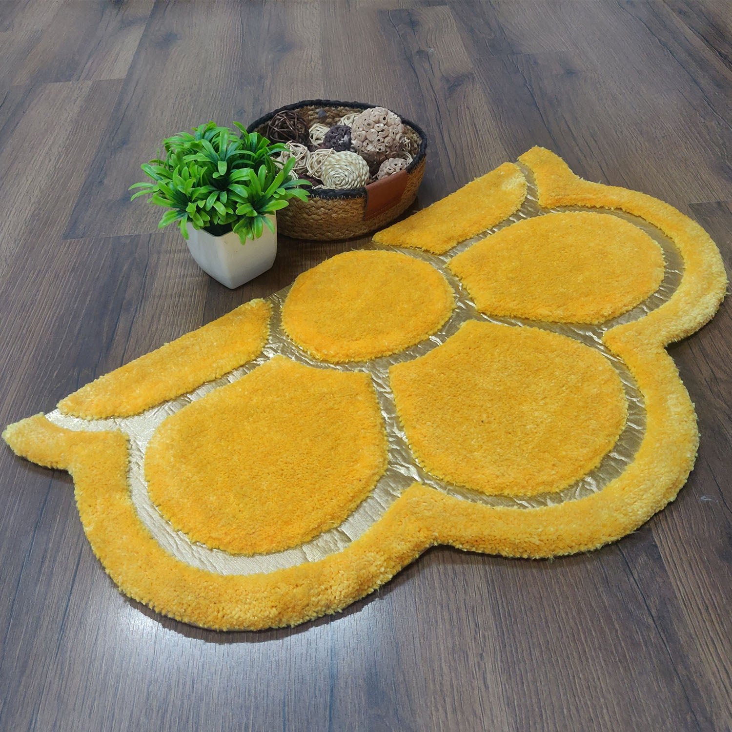 Avioni Divine Collection | Luxury Golden/Silver Touch Tufted Rug In Beautiful Flower Soft And Plush Handmade Door Mats | Pooja Mats | BathMats -45 cms x 75 cms