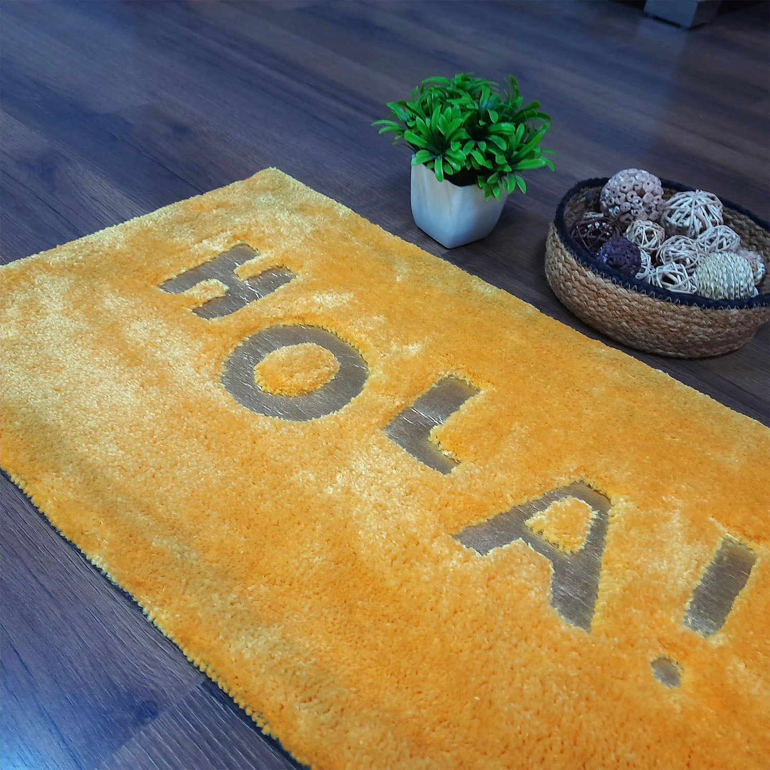 Avioni Divine Collection | Luxury Golden Touch Tufted Rug In "HOLA" (Spanish Greeting) Soft And Plush Handmade Door Mats | Pooja Mats | BathMats -45 cmsx 75 cms