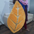 Avioni Divine Collection | Luxury Golden/Silver Touch Tufted Rug In Beautiful Leaf  Shaped Soft And Plush Handmade Door Mats | Pooja Mats | BathMats -45 cms x 75 cms