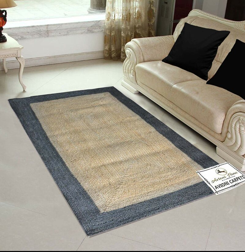 Jute Handmade Braided Rugs| Gray Border Area Rug|Avioni- Premium Collection - 90cm x 150cm (~3Feet x 5Feet)