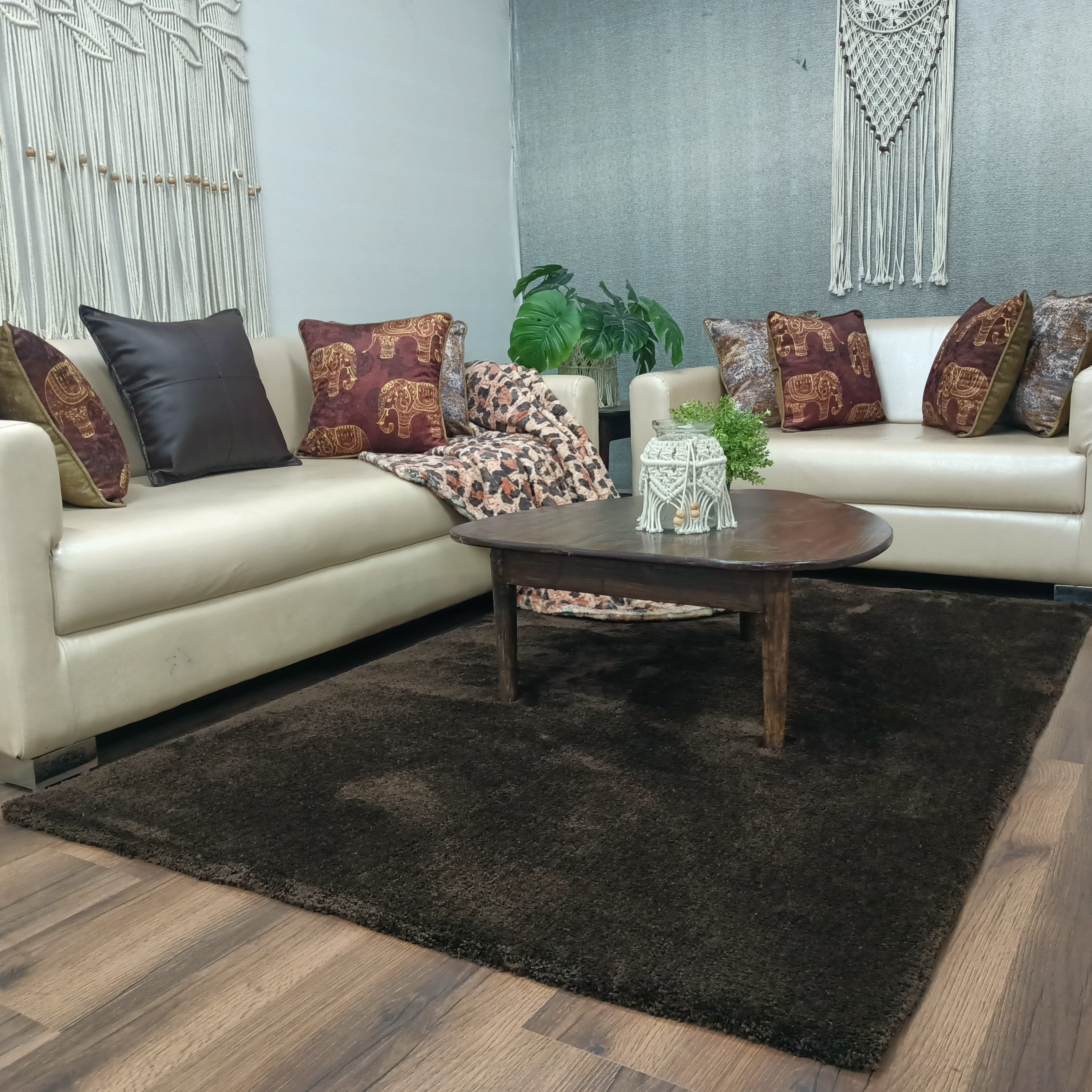 Avioni Home Atlas Collection - Moroccan Style Microfiber  Carpet In Plain Brown| Soft, Non-Slip, Easy to Clean