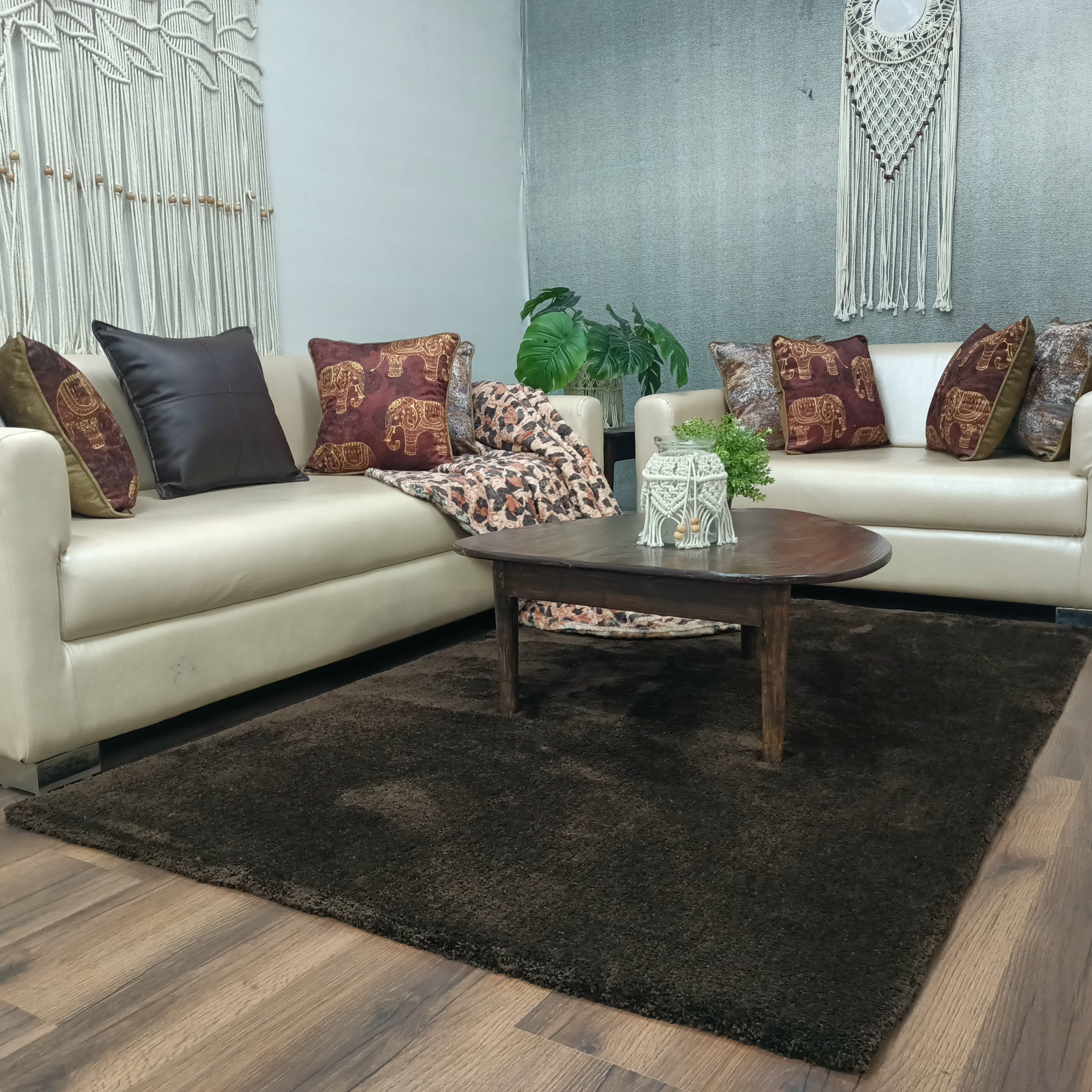 Avioni Home Atlas Collection - Moroccan Style Microfiber  Carpet In Plain Brown| Soft, Non-Slip, Easy to Clean