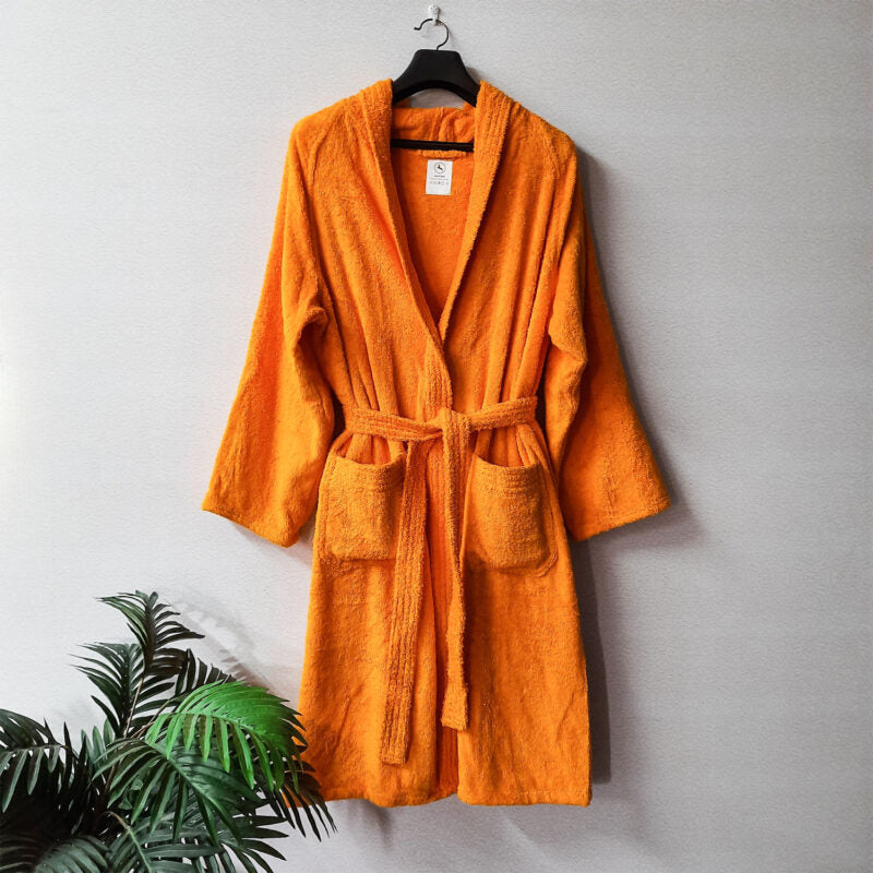Avioni by Loomkart  | Export Quality Bath Robes in Orange in Zip-Packing- Standard Size