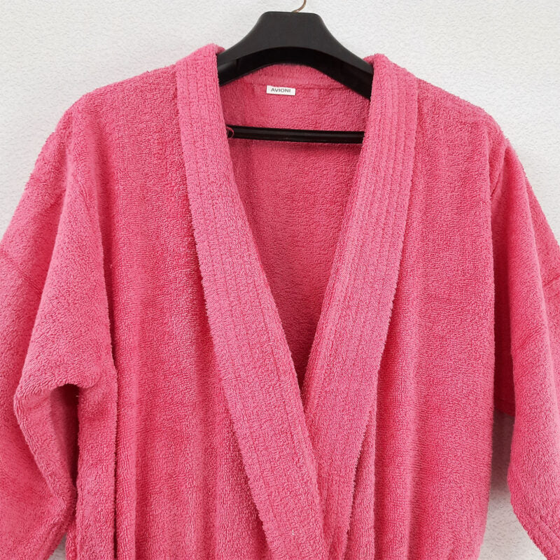 Avioni by Loomkart | Very Fine Export Quality Bath Robes in Pink Without Hood in Avioni Zip-Packing Unisex