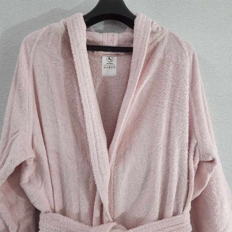 Avioni by Loomkart | Very Fine Export Quality Bath Robes in Pink With Hood in Avioni Zip-Packing Unisex