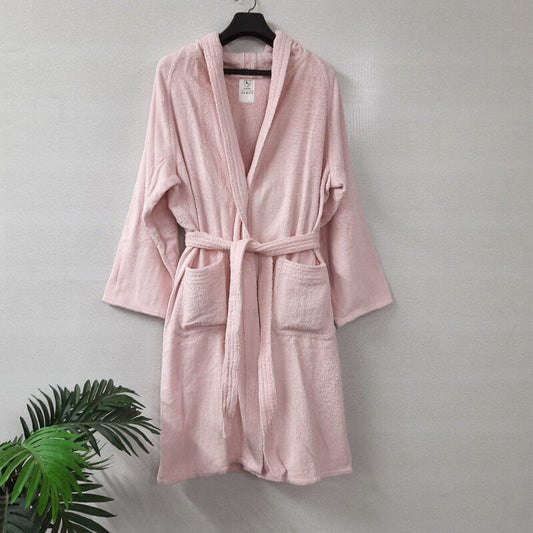 Loomkart Very Fine Export Quality Bath Robes in Pink With Hood in Avioni Zip-Packing Unisex