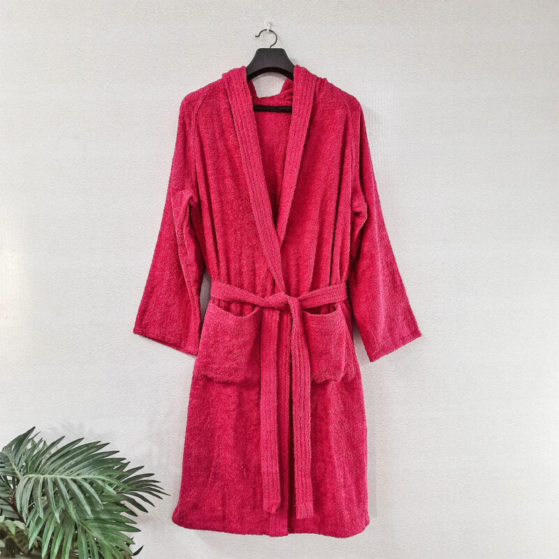 Loomkart Very Fine Export Quality Bath Robes in Dark Pink With Hood in Avioni Zip-Packing Unisex