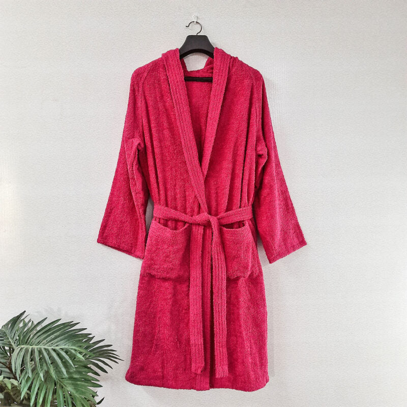 Avioni by Loomkart | Very Fine Export Quality Bath Robes in Dark Pink With Hood in Zip-Packing Unisex