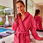 Avioni by Loomkart | Very Fine Export Quality Bath Robes in Dark Pink With Hood in Zip-Packing Unisex