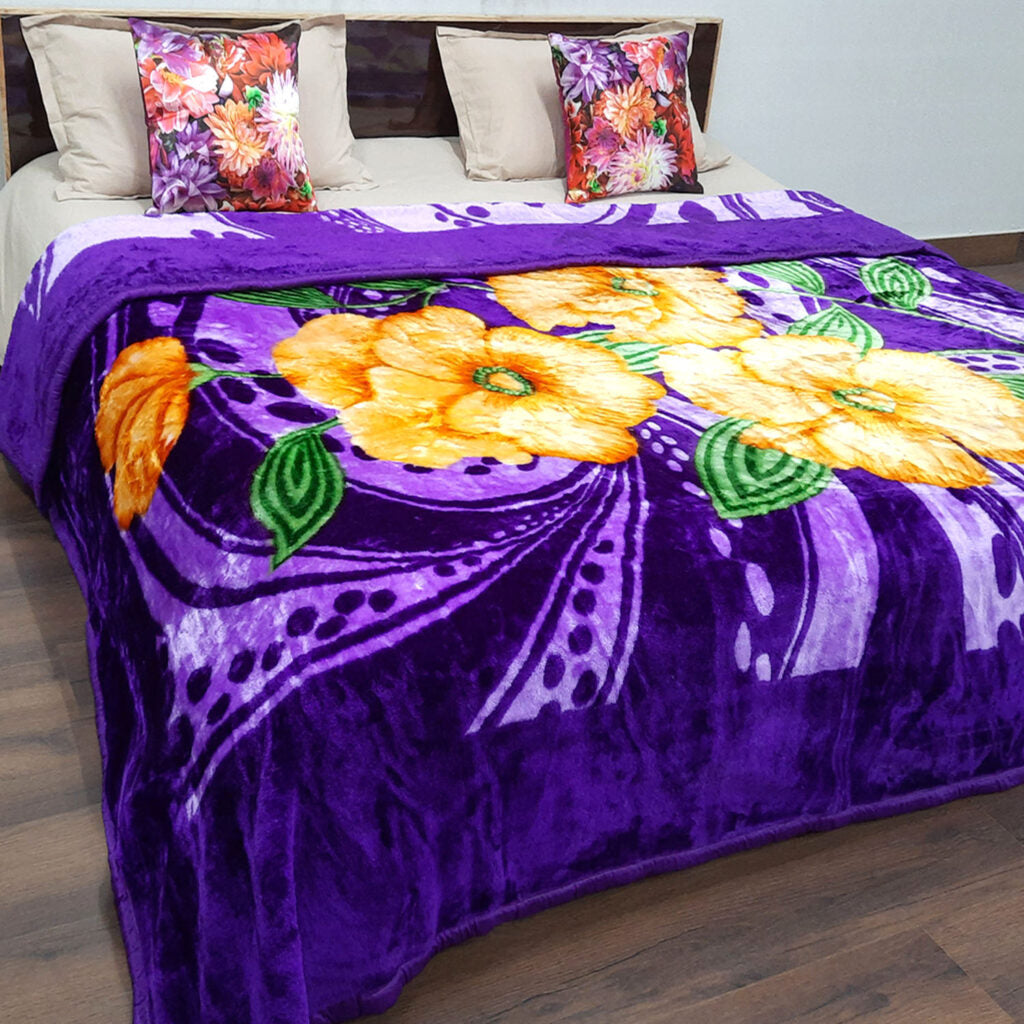 Mink Double Bed Blankets Purple Floral Very Soft And Warm by Avioni