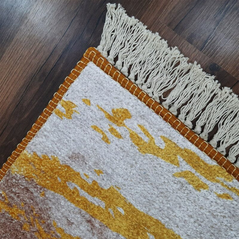 Avioni Luxurious Washable Modern Durable Handmade Vibrant Faux Silk Rug/Carpet In Golden/Yellow Colour