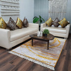 Avioni Luxurious Washable Modern Durable Handmade Vibrant Faux Silk Rug/Carpet In Golden/Yellow Colour