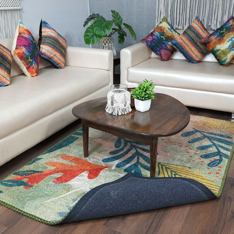 Avioni Luxurious Washable Modern Durable Handmade Vibrant Faux Silk Rug/Carpet In Green Floral