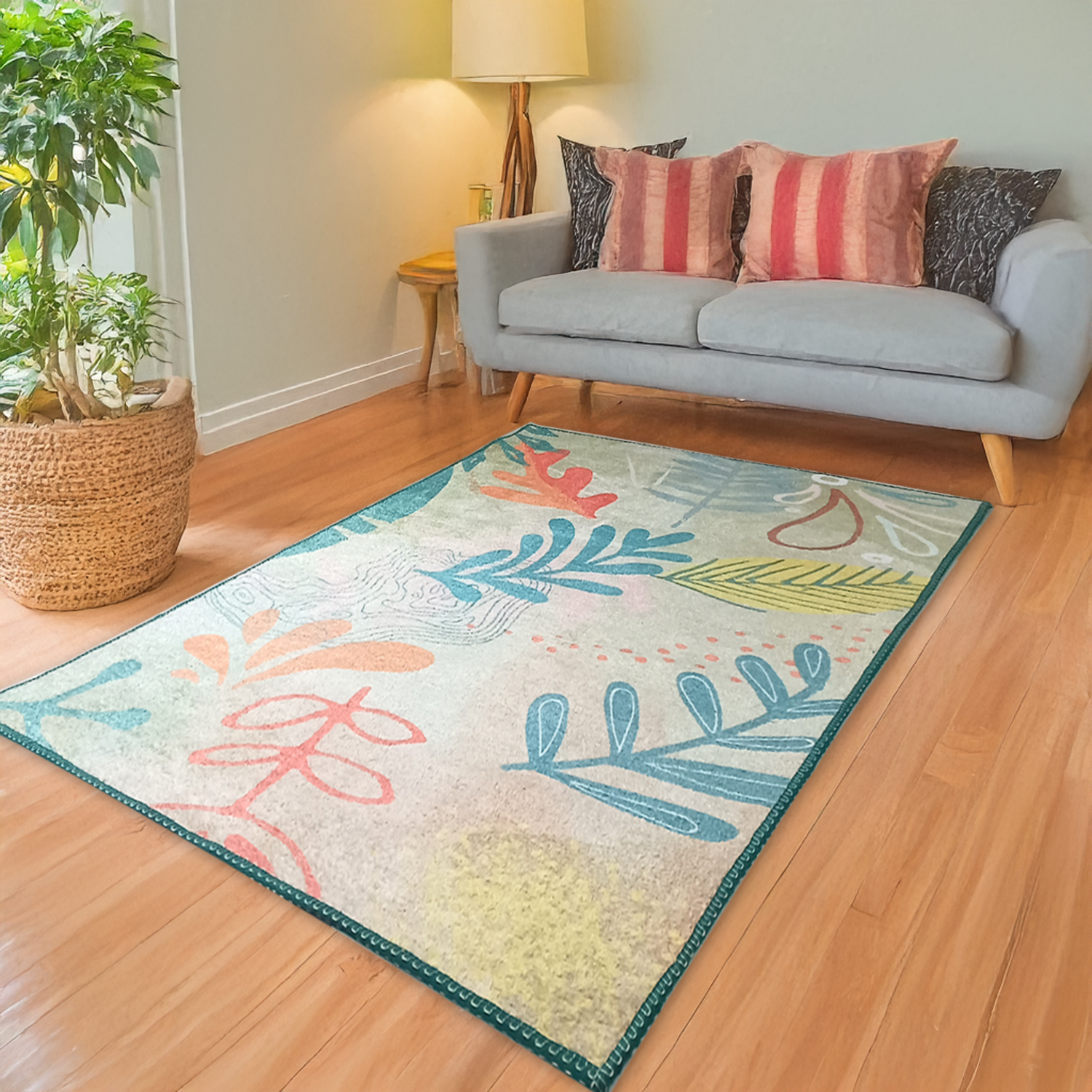 Avioni Luxurious Washable Modern Durable Handmade Vibrant Faux Silk Rug/Carpet In Green Floral