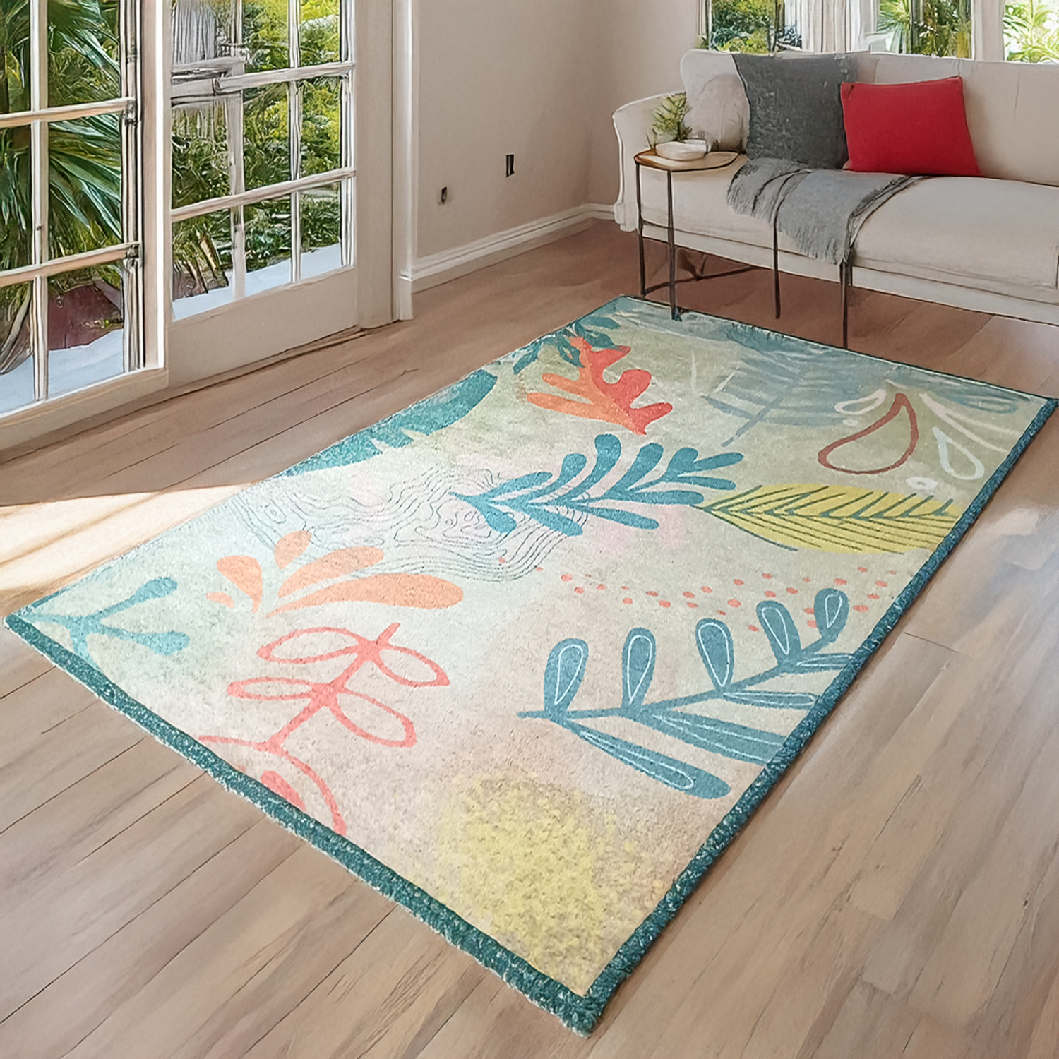Avioni Luxurious Washable Modern Durable Handmade Vibrant Faux Silk Rug/Carpet In Green Floral
