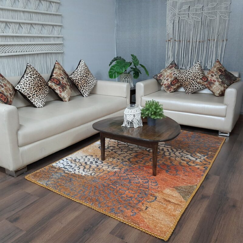 Avioni Luxurious Washable Modern Durable Handmade Vibrant Faux Silk Rug/Carpet In Golden Floral