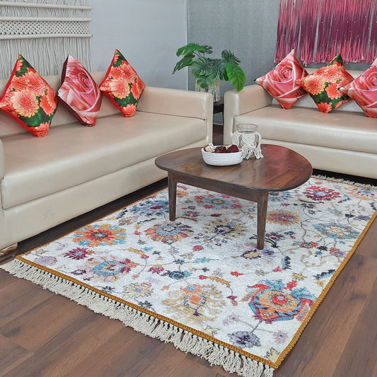 Faux Silk Carpet Ethnic Floral Design – Living Room Rug – Avioni