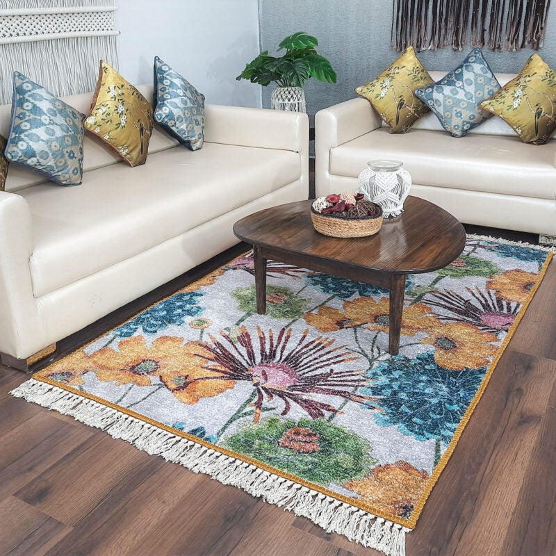 Faux Silk Carpet Beautiful Floral Design - Carpet for Living Room - Avioni