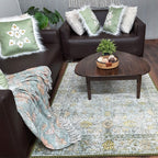 Avioni Faux Silk Rug for Living Room | Luxurious Abstract Persian Design | Durable and Washable | Calming Green Collection