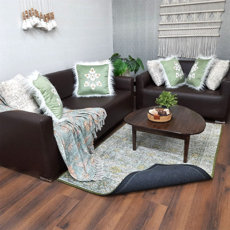 Avioni Faux Silk Rug for Living Room | Luxurious Abstract Persian Design | Durable and Washable | Calming Green Collection