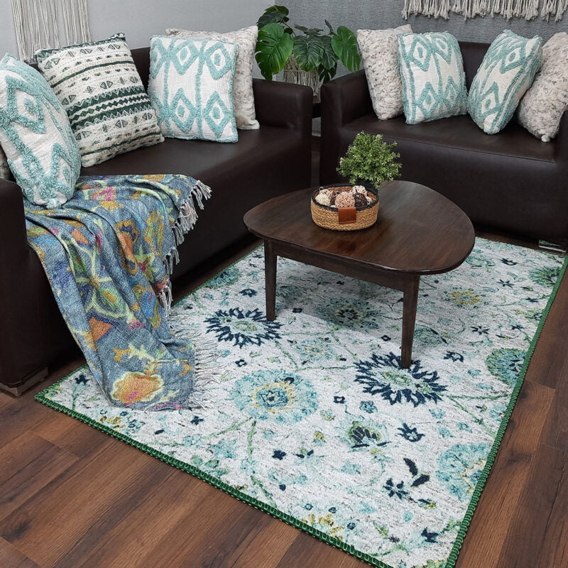 Avioni’s Faux Silk Rug for a Luxurious and Elegant Living Room | Calming Green Collection