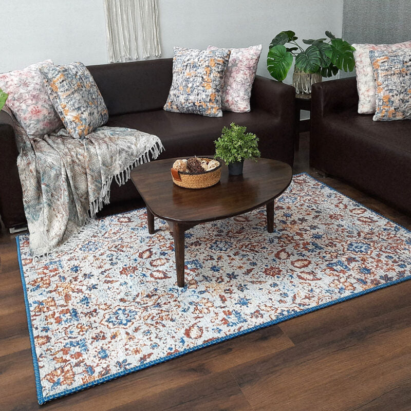 Avioni Faux Silk Carpet for Your Living Room | Persian Florals | Durable and Washable | BrickLane Collection