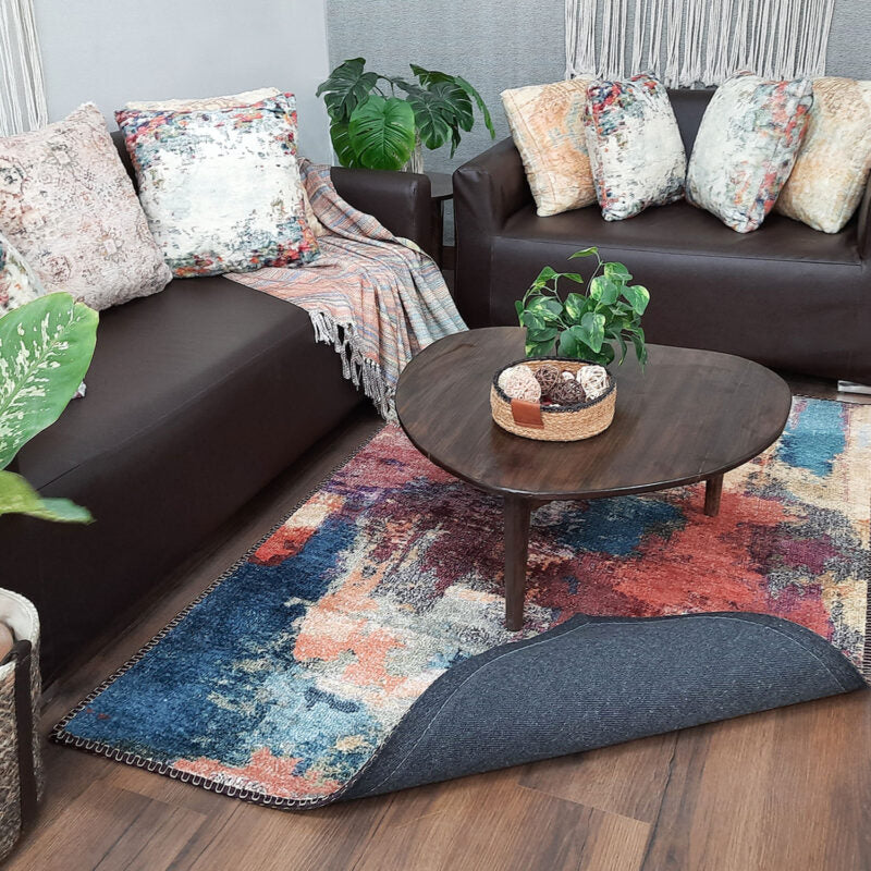 Avioni Faux Silk Carpet for Your Living Room | Abstract Elements | Durable and Washable | BrickLane Collection