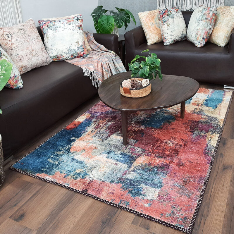 Avioni Faux Silk Carpet for Your Living Room | Abstract Elements | Durable and Washable | BrickLane Collection
