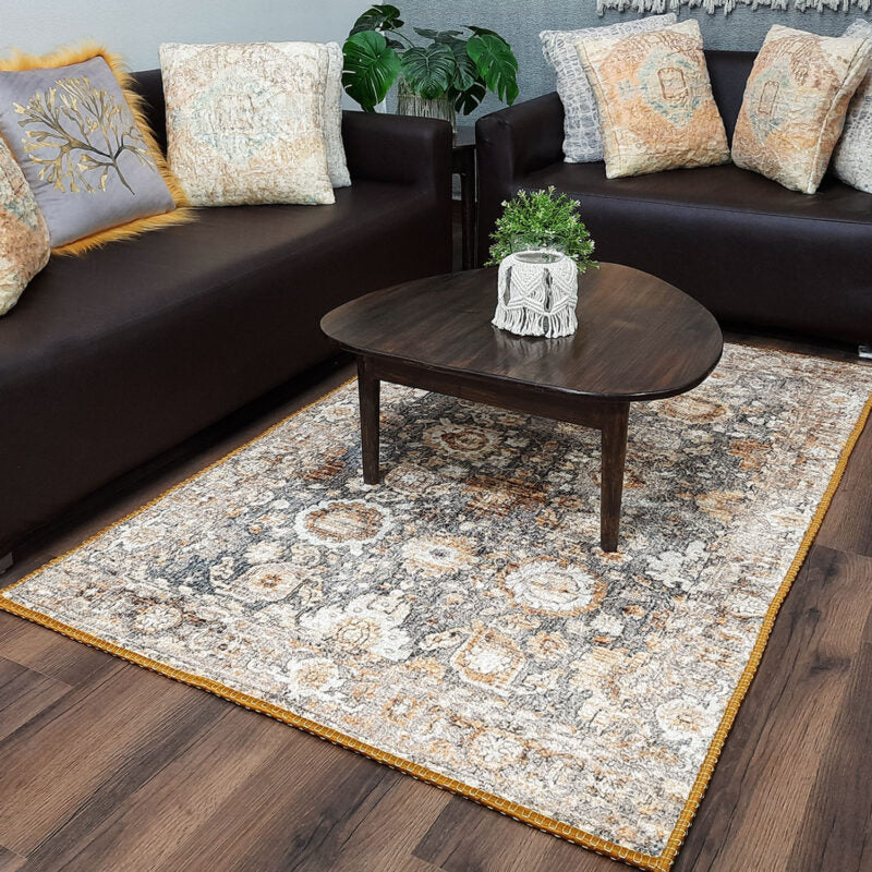Avioni Faux Silk Carpet for Your Living Room | Luxurious Persian Design | Washable | Earthy Elegance Collection
