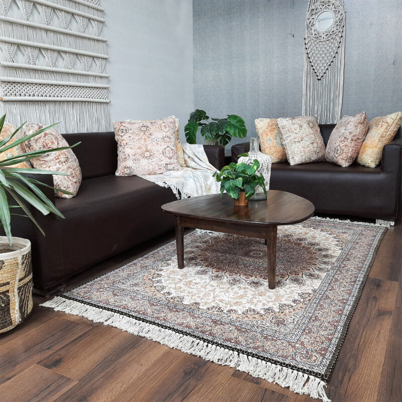 Avioni Faux Silk Carpet for Your Living Room | Luxurious Persian Design | Washable | Earthy Elegance Collection