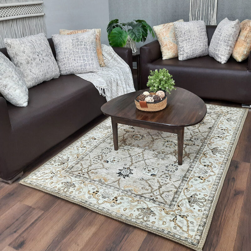 Avioni Faux Silk Carpet for Your Living Room | Persian Design | Washable Rug | Earthy Elegance Collection