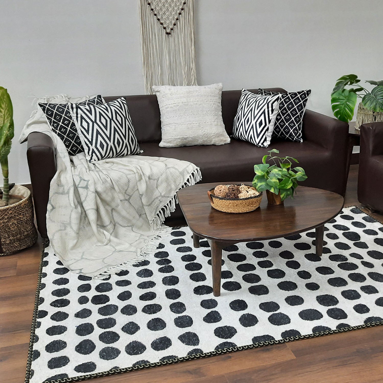 Avioni Faux Silk Carpet for a Stylish and Modern Living Room Monochrome theme | Durable and Washable