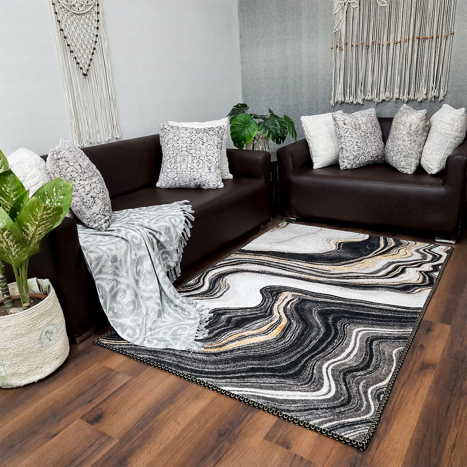 Avioni Faux Silk Carpet for a Stylish and Modern Living Room Marble Look theme | Durable and Washable