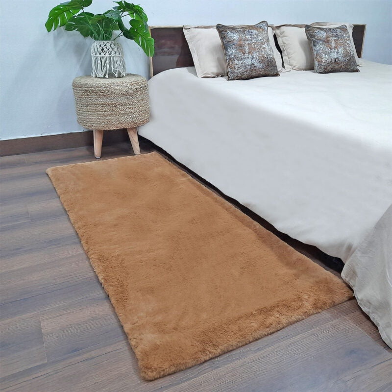 Loomkart – Avioni Ultra Soft Light Brown Cozy Faux  Fur Carpet for Bedroom/Hallway/Pooja Room-Easily Hand Washable- 60X150cm