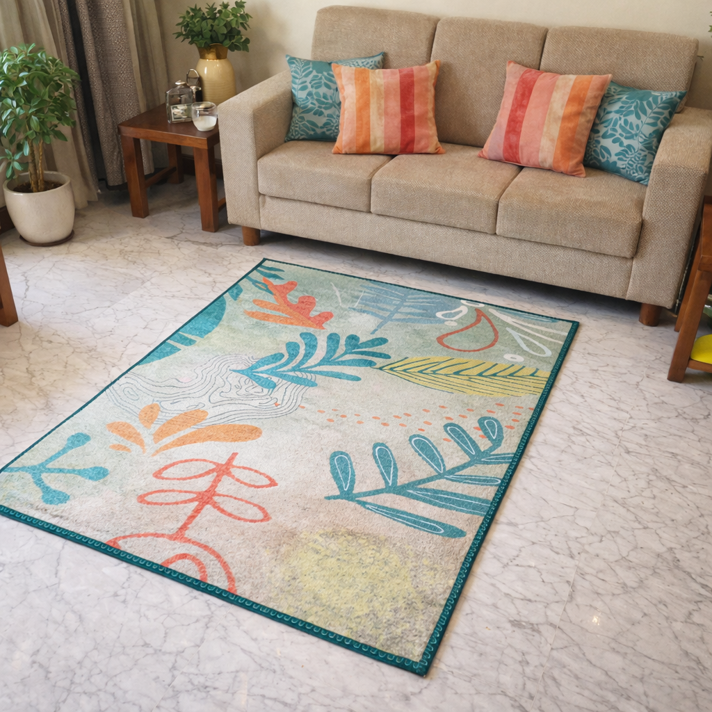 Avioni Luxurious Washable Modern Durable Handmade Vibrant Faux Silk Rug/Carpet In Green Floral
