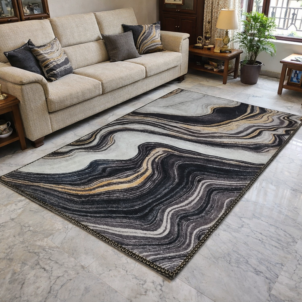 Avioni Faux Silk Carpet for a Stylish and Modern Living Room Marble Look theme | Durable and Washable