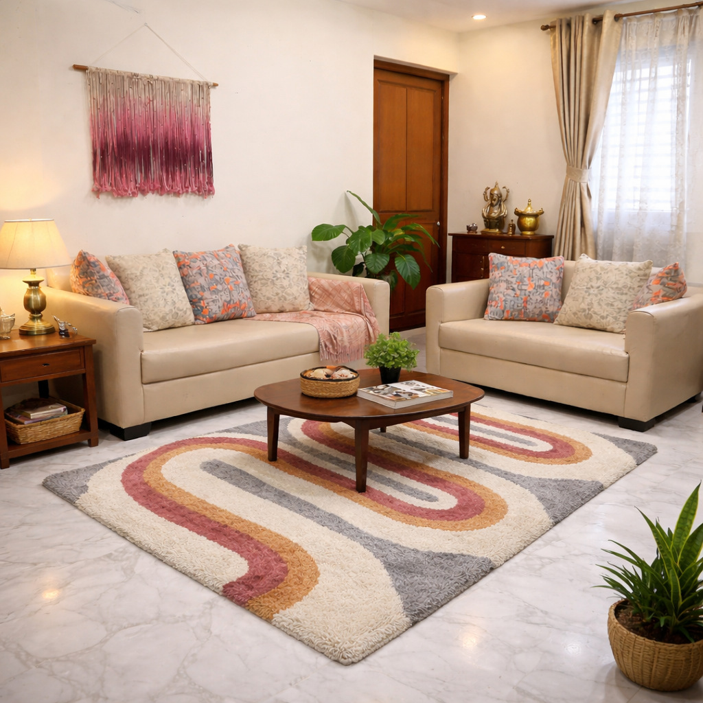 Avioni Home Atlas Collection - Plush Soft Washable Carpet with Retro Wave Design in Multi Color| Soft, Easy to Clean