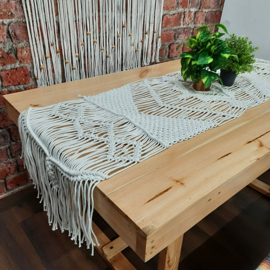 Macrame Table Runner-100% Cotton Bleached for Bright Look-18×72 inch (46×183 inch)-Avioni