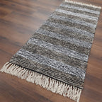 Avioni Handloom Washable Light Brown White Solid Premium Bedside Carpet (55cm x 137cm (~22″ x 55″))