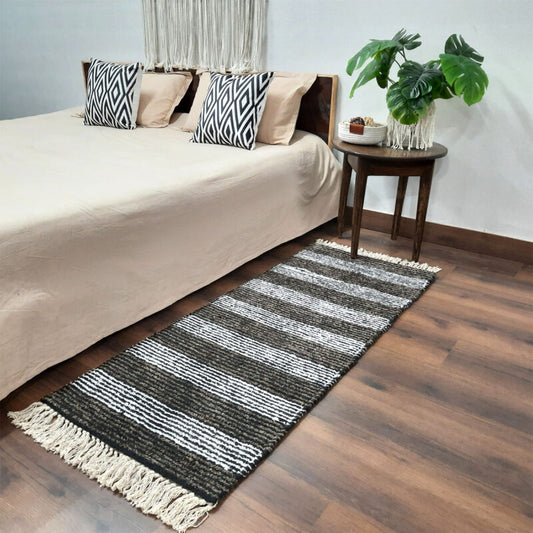 Avioni Handloom Washable Brown White Solid Premium Bedside Carpet (55cm x 137cm (~22″ x 55″)) (Copy)